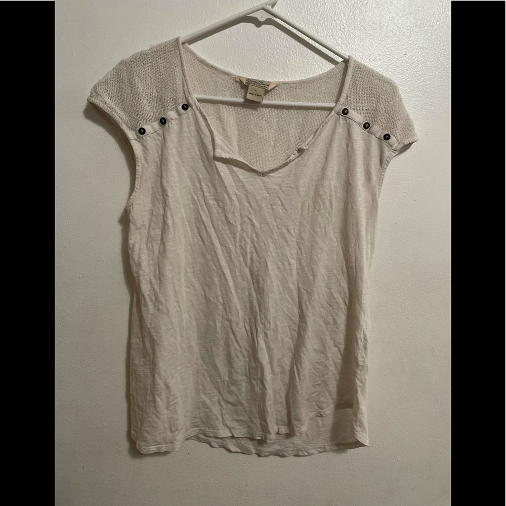 Lucky Brand Ivory Button Detail Cap Sleeve Top – Size L
